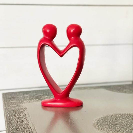 Lovers Heart Stone Sculpture, Red - 8 Inch
