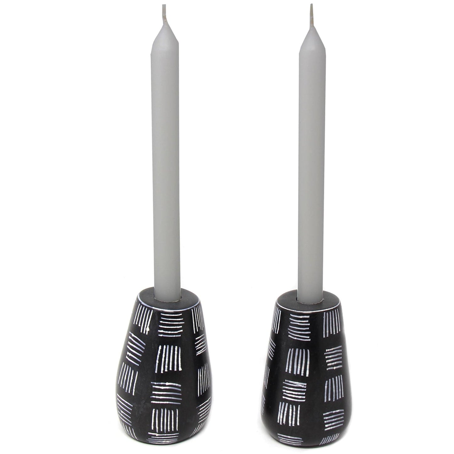 Global Crafts Set Of 2 Hand-Carved Tall Round Soapstone Candle Holders