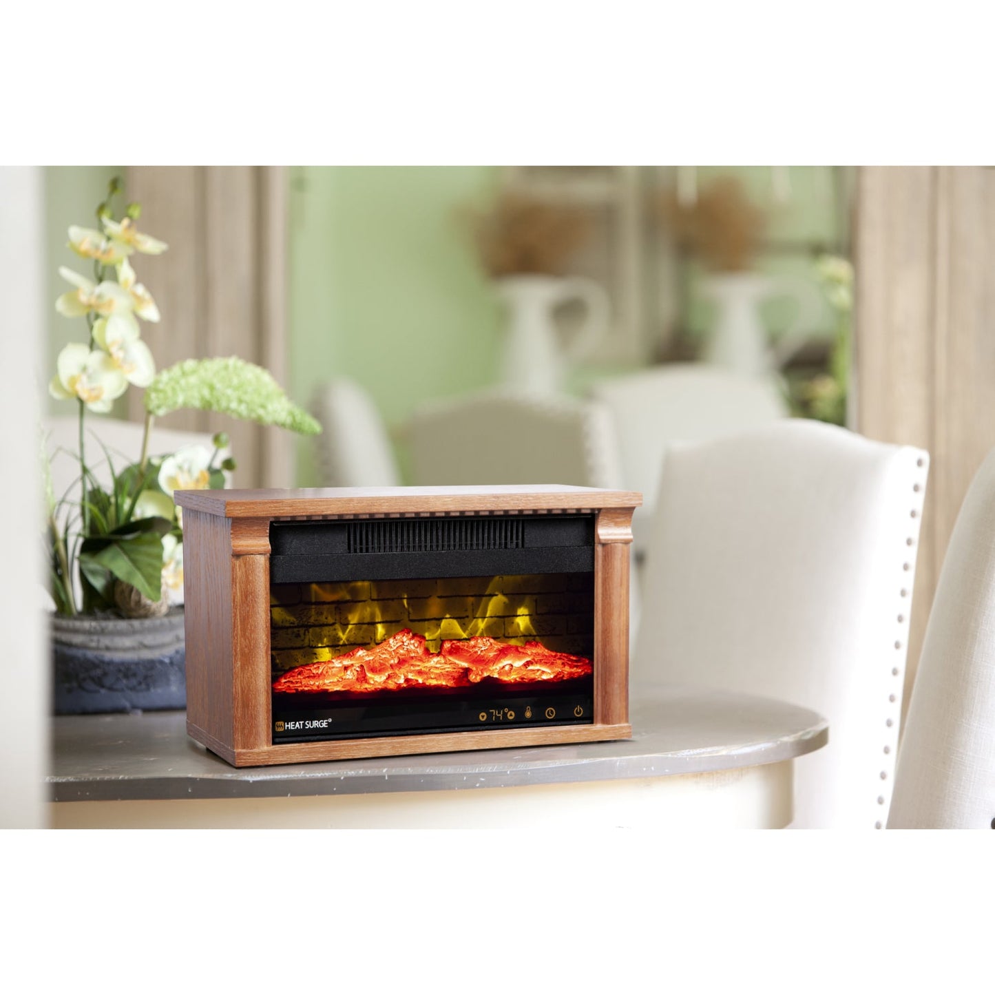 Heat Surge Mini Glo Efficiency Plus Touch Hd Widescreen Portable Electric Fireplace Heater, Air Filtration