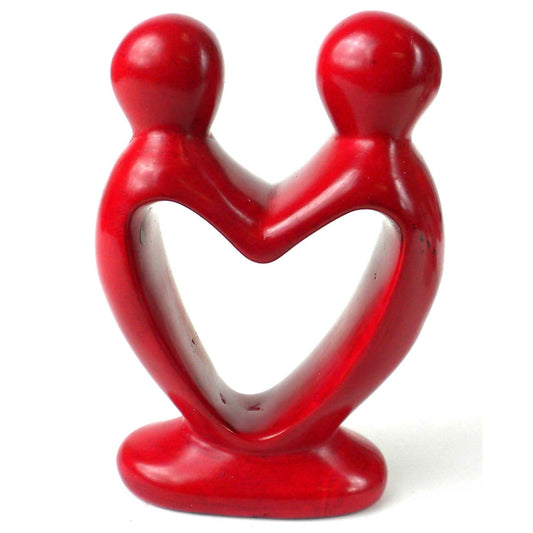 Lovers Heart Stone Sculpture, Red - 4 Inch