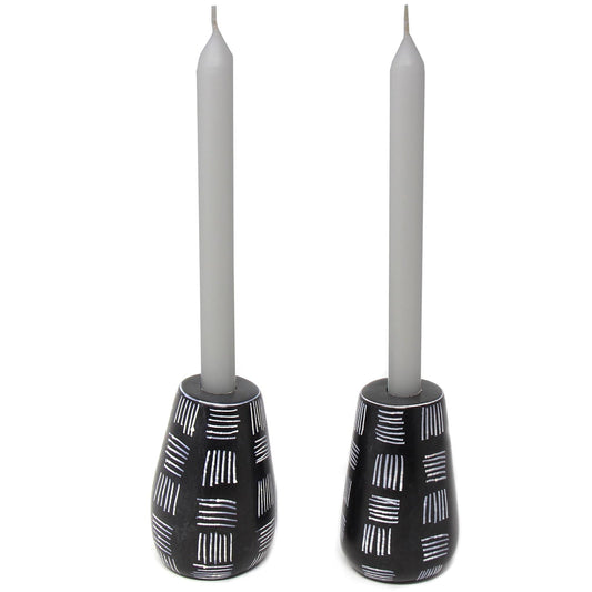 Global Crafts Set Of 2 Hand-Carved Tall Round Soapstone Candle Holders