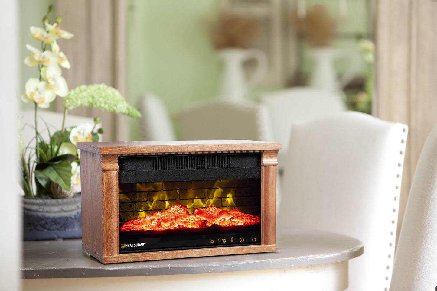 Heat Surge Mini Glo Efficiency Plus Touch Hd Widescreen Portable Electric Fireplace Heater, Air Filtration