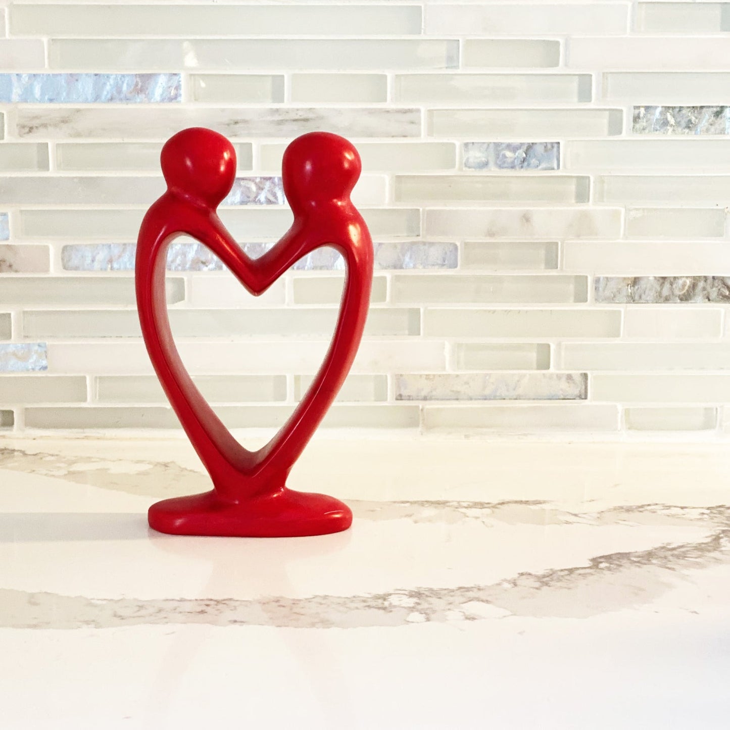 Lovers Heart Stone Sculpture, Red - 8 Inch