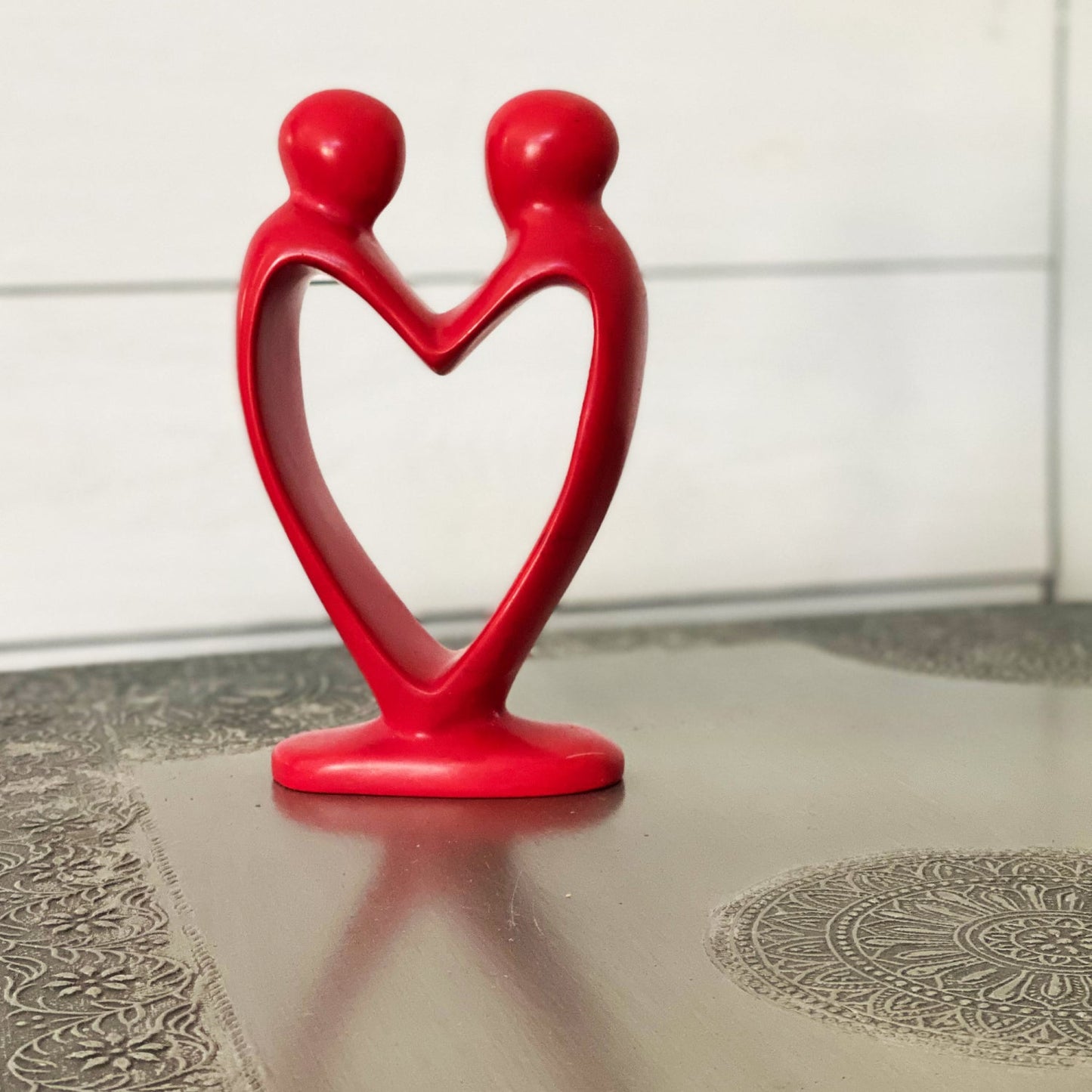 Lovers Heart Stone Sculpture, Red - 8 Inch