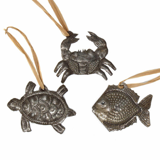 Global Crafts Coastal Sea Creatures Trio Haitian Steel Drum Ornaments