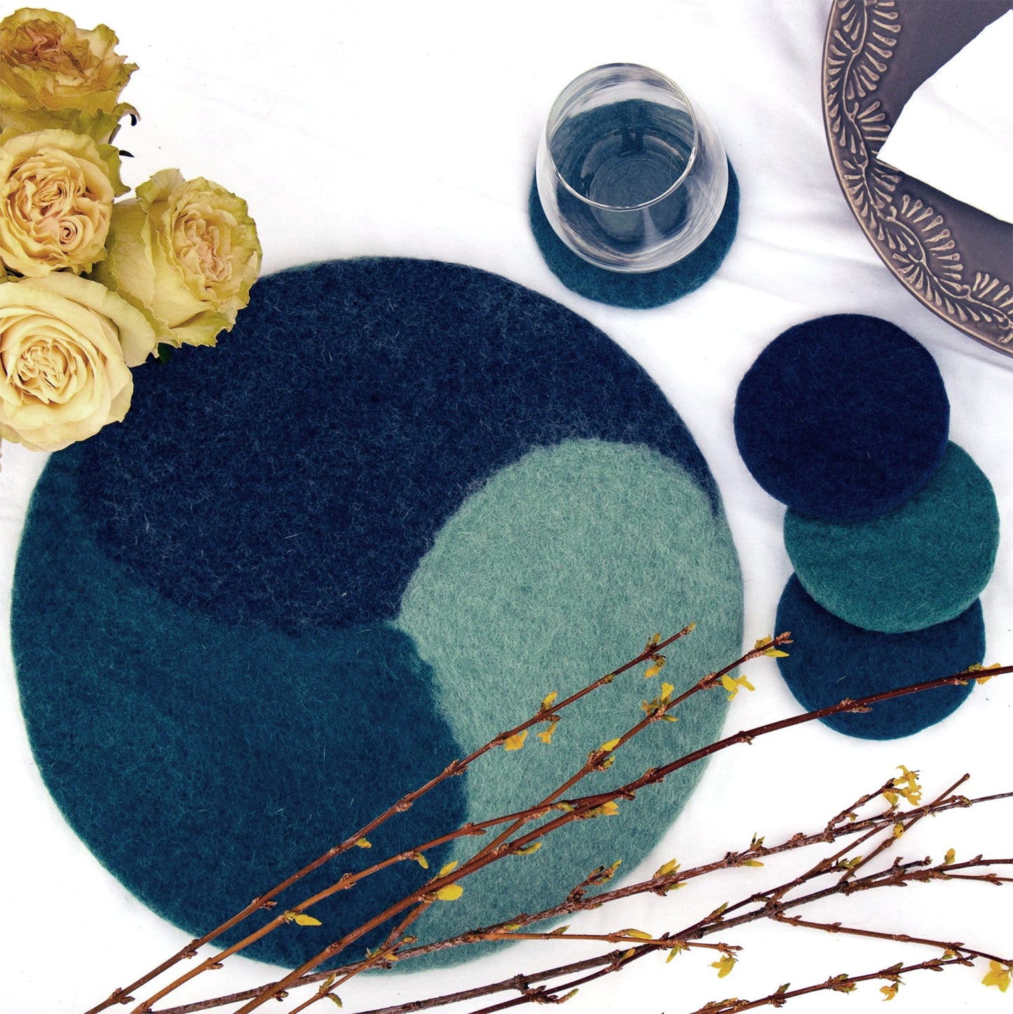 Global Crafts Handmade Felt Macaroon Coasters, Set Of 4, Tidepool