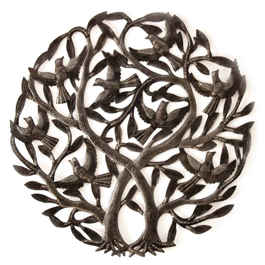 Double Tree Of Life Haitian Steel Drum Indoor/Outdoor Wall Art